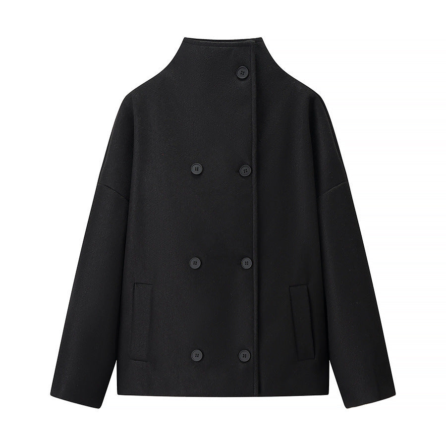 Damen modische Jacke mit hohem Kragen und doppelter Knopfleiste Drune