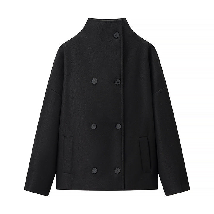 Damen modische Jacke mit hohem Kragen und doppelter Knopfleiste Drune