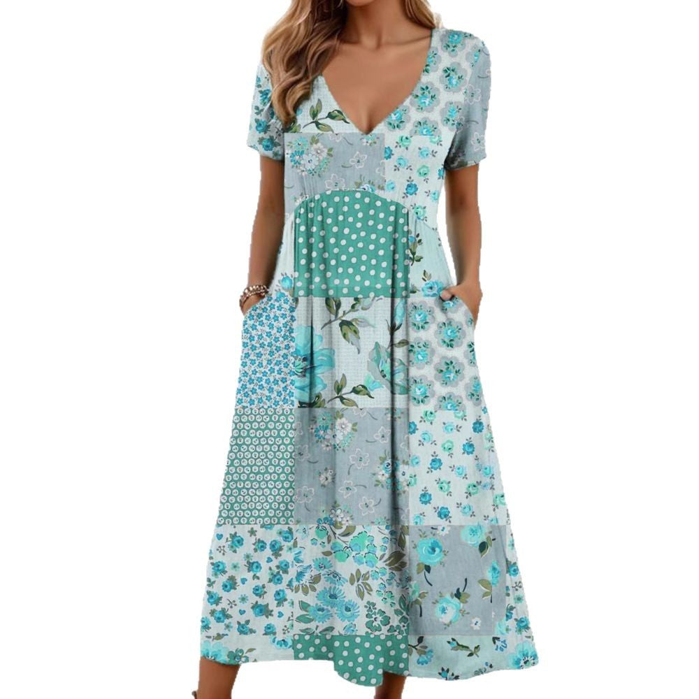 Damen Maxikleid mit V-Ausschnitt und asymmetrischem Design Drune