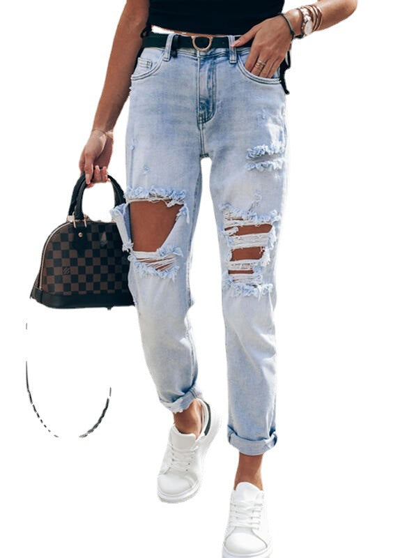 Damen Ripped Boyfriend Jeans im lässigen Vintage-Stil mit hohem Bund Drune