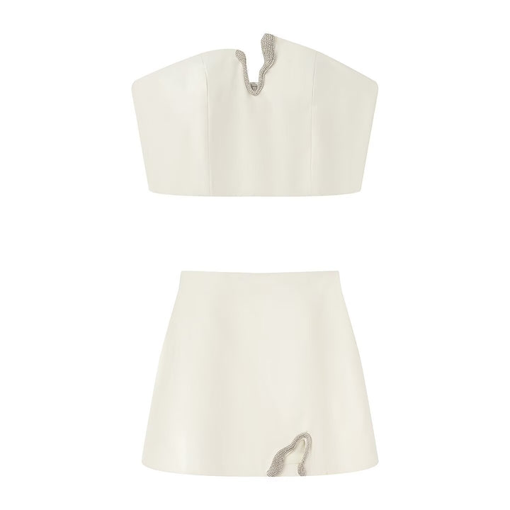 Damen Crop-Top und Mini-Rock Set mit dekorativem Detail Drune