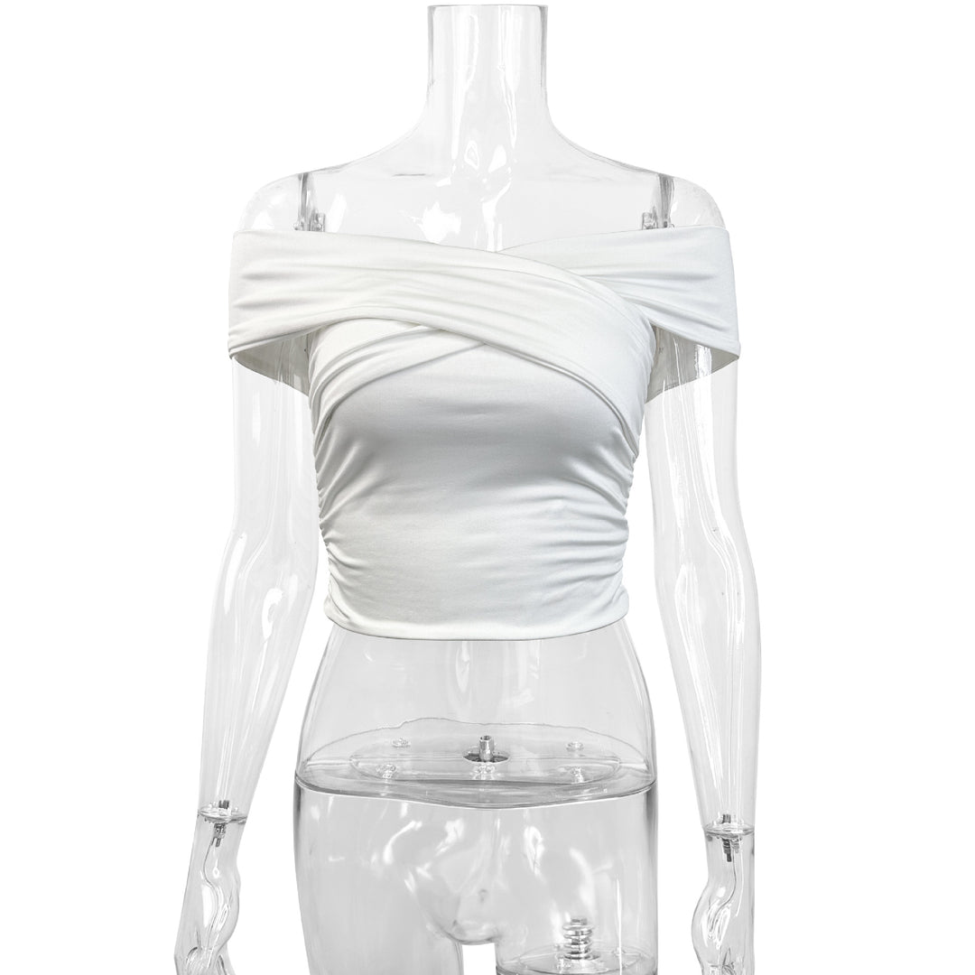 Damen schulterfreies Oberteil mit eleganter Drapierung Drune