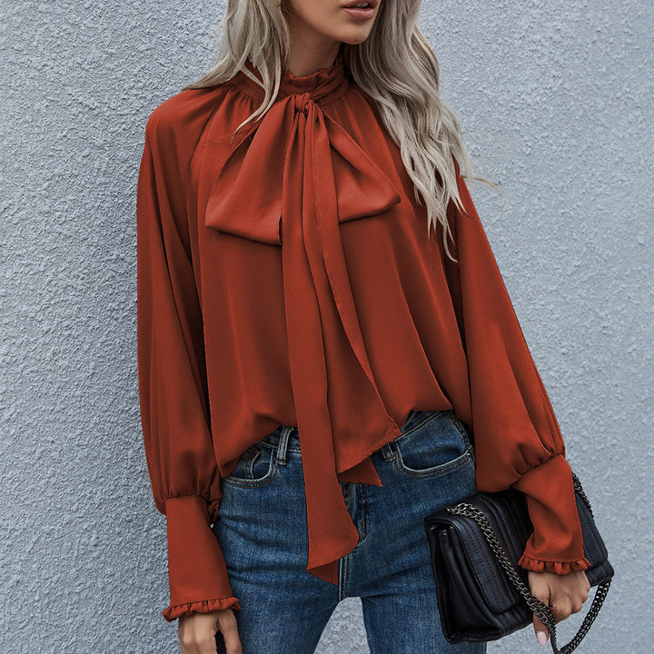 Damen Bluse mit raffiniertem Schleifendetail und elegantem Rundhalsausschnitt Drune
