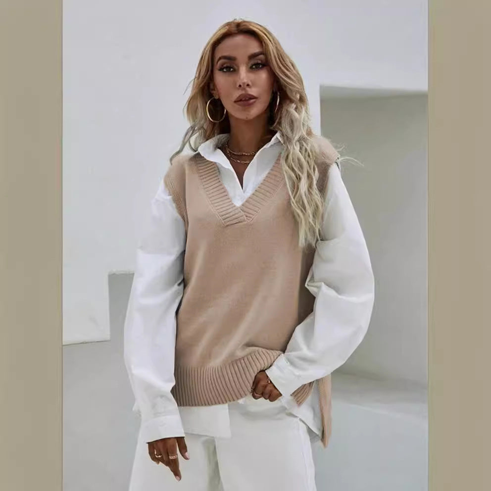 Damen Strickweste mit V-Ausschnitt und modernen Details Drune