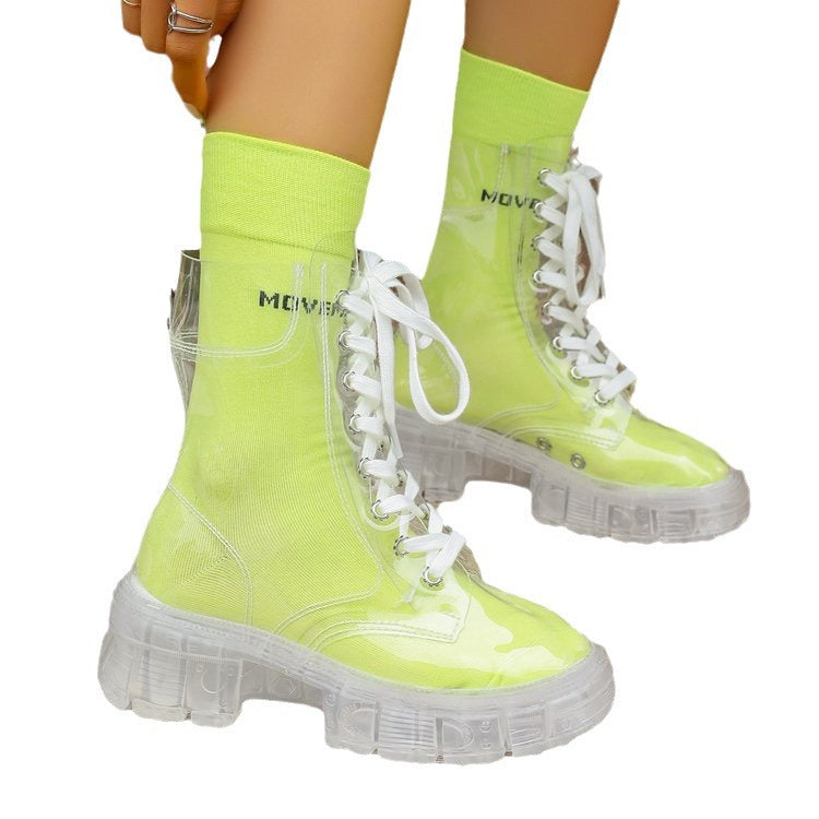 Damen Transparente Chunky Stiefel mit modischem Obermaterial und robustem Sohlenprofil Drune