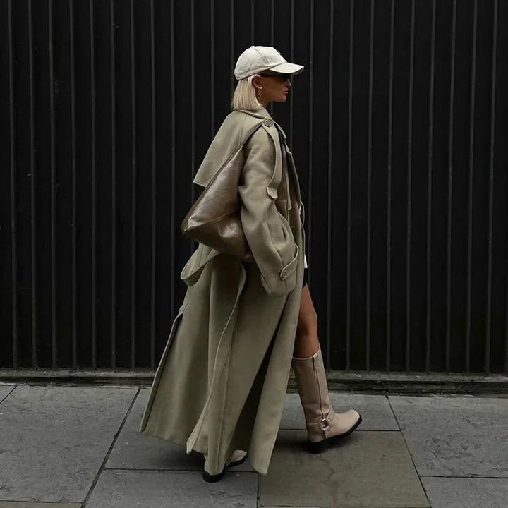 Damen Modischer Oversized-Mantel mit taillierbarem Gürtel Drune