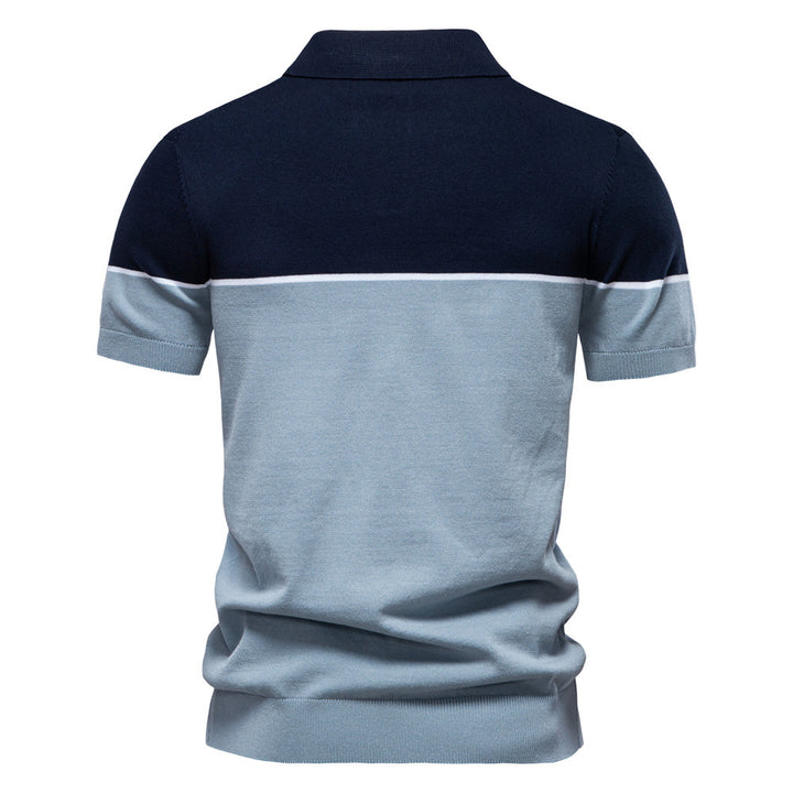 Herren nan modernes Kurzarm-Poloshirt aus Feinstrick mit offenem Reverskragen und horizontaler Kontrastpasse Drune