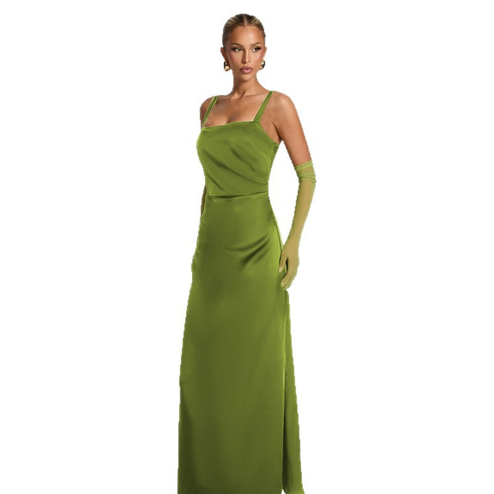 Damen elegantes Abendkleid mit schmalen Trägern und seidigem Fall Drune