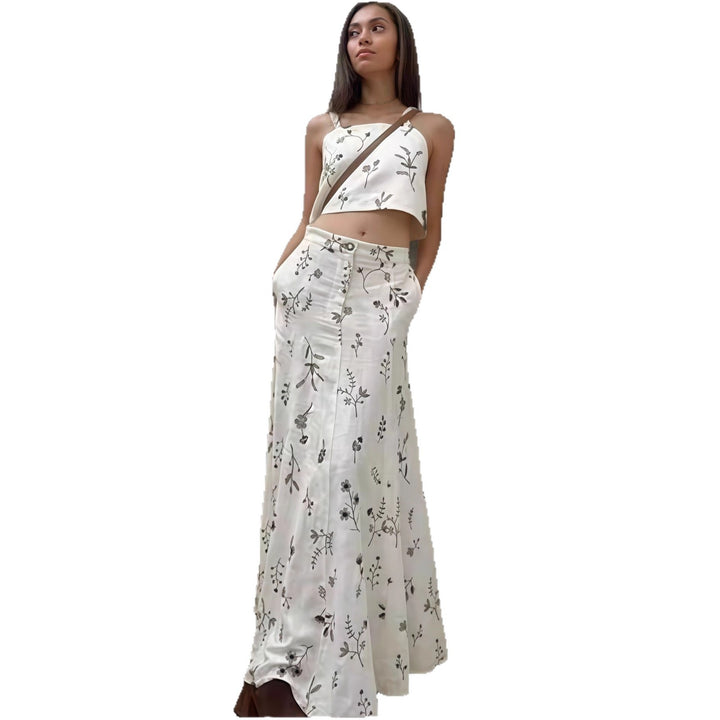 Damen Crop-Top und Maxirock Set mit floralem Muster Drune