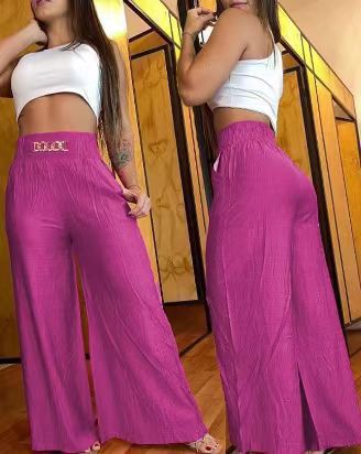 Damen Hochtaillierte Palazzo-Hose mit elastischem Bund und weiten Beine Drune