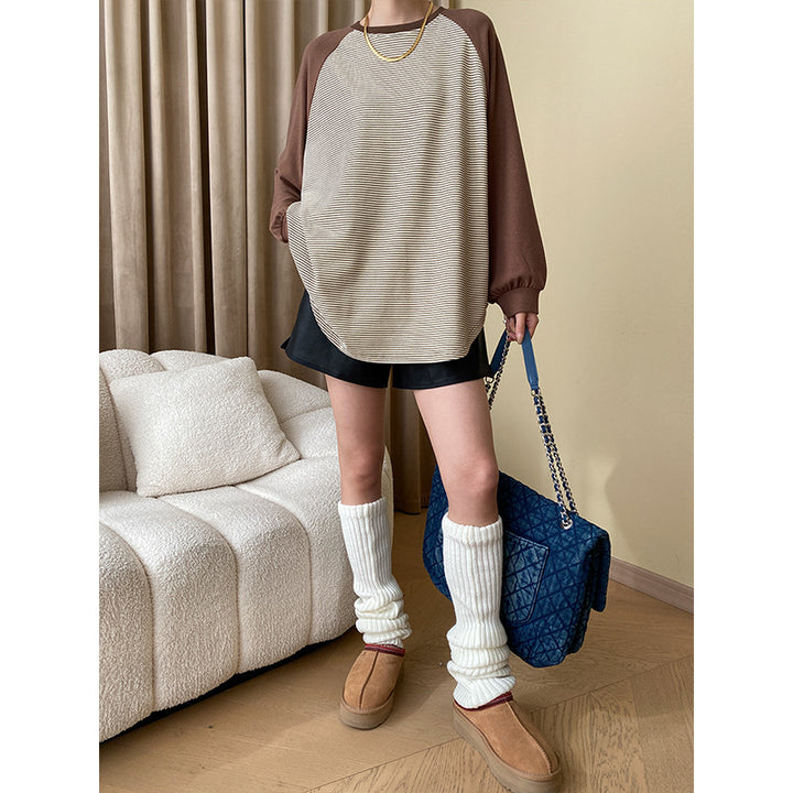 Damen lässiger Raglan-Pullover mit gestreiftem Design und eleganten Details Drune