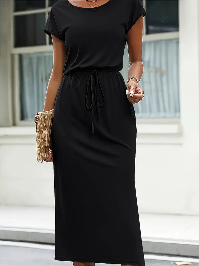 Damen Midi-Kleid mit elastischem Bund Drune