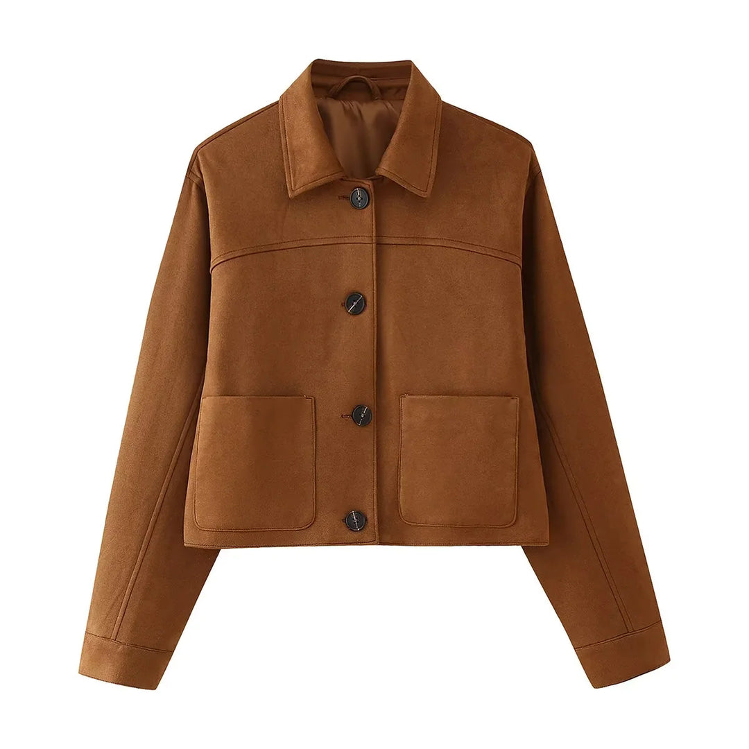 Damen modische Suede Jacke mit praktischen Taschen und eleganten Details Drune