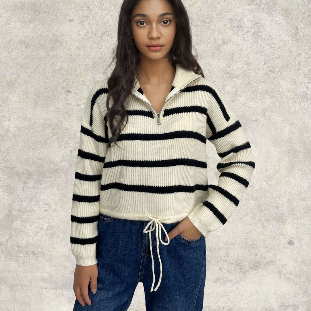 Damen Strickpullover mit Zip-Kragen und tailliertem Schnitt Drune