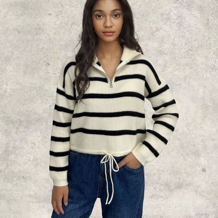Damen Strickpullover mit Zip-Kragen und tailliertem Schnitt Drune