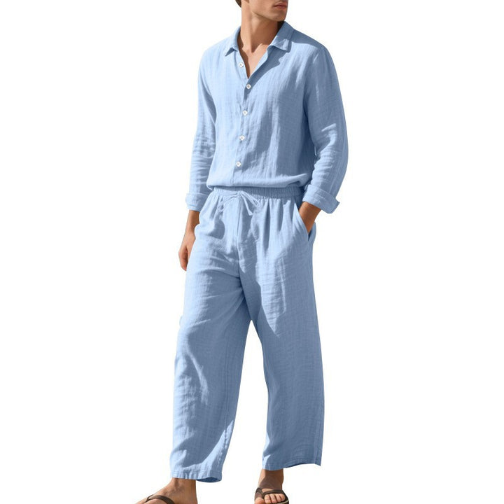 Herren nan Leichtes Leinen Hemd und Hose Set mit Kordelzug und weitem Schnitt Drune