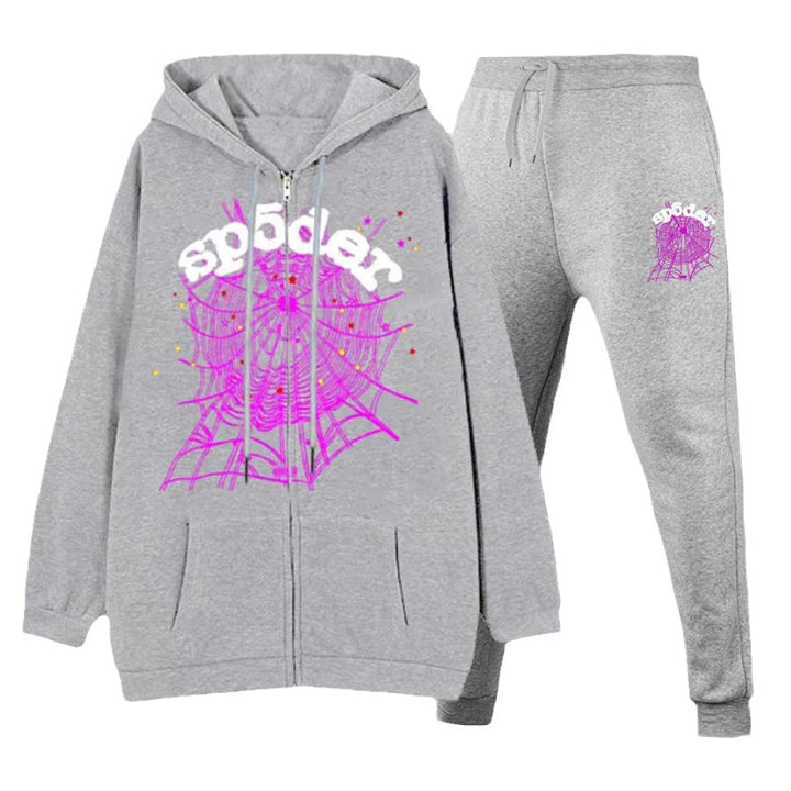 Damen Kapuzenjacke und Jogginghose Set mit einzigartigem Spinnennetzdesign Drune