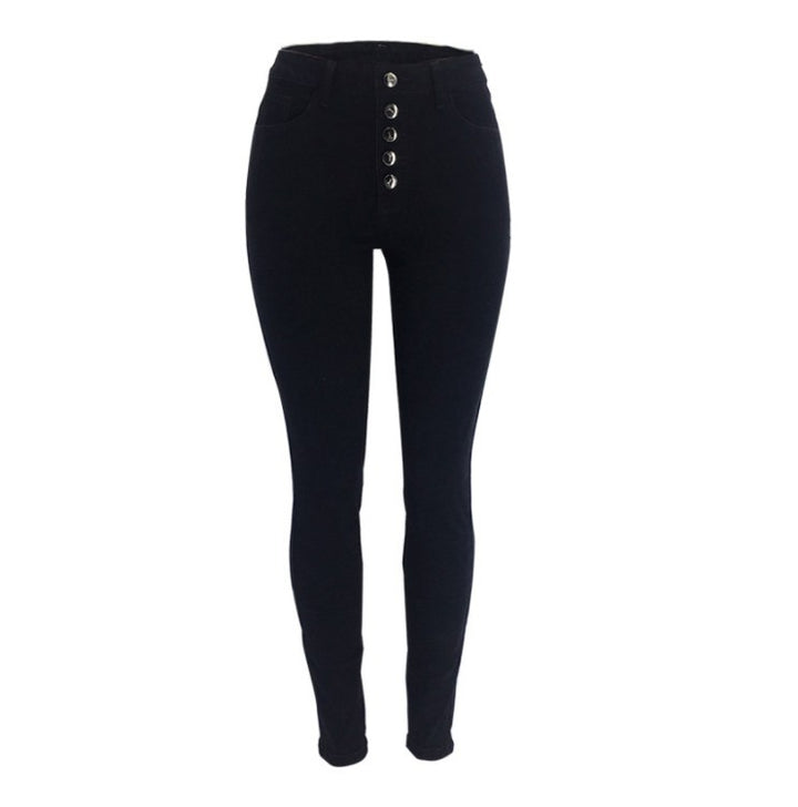 Damen nan hochgeschnittene Skinny-Jeans mit sichtbarer Knopfleiste und figurformendem Stretch Drune