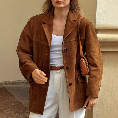 Damen klassische Blazerjacke aus weichem Material mit aufgesetzten Taschen Drune