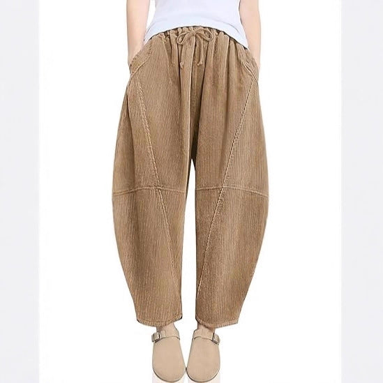 Damen raffinierte High-Waist Freizeithose mit Kordelzug Drune