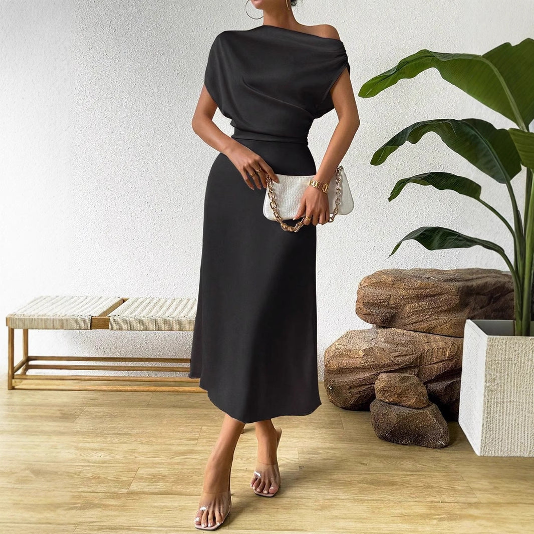 Damen Elegantes Wickelkleid mit asymmetrischem Oberteil und fließendem Schnitt Drune