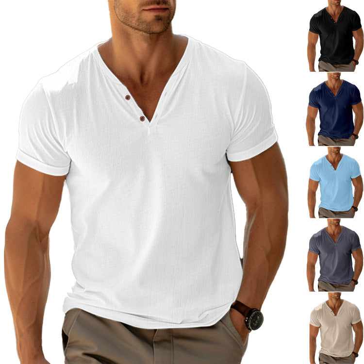 Herren lässiges Henley-T-Shirt mit Knopfleiste und atmungsaktivem Stoff Drune