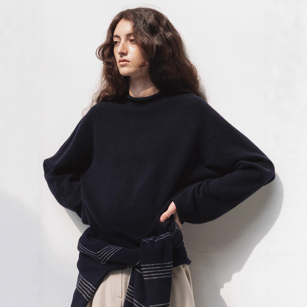 Damen hoch geschnittener komfortabler Strickpullover Drune