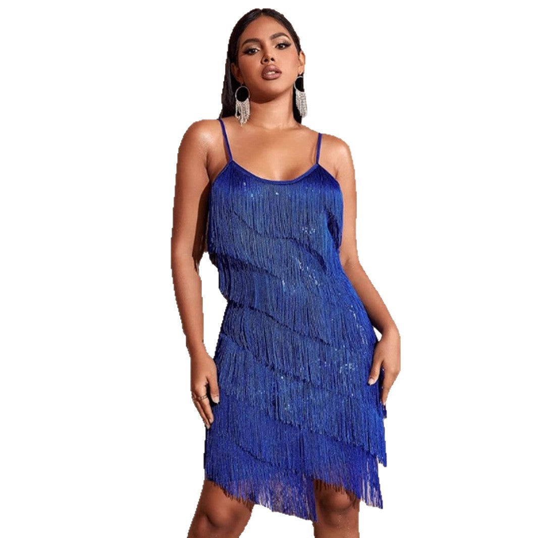 Damen Fransen-Minikleid mit schimmerndem Paillettenbesatz und verführerischem Schnitt Drune