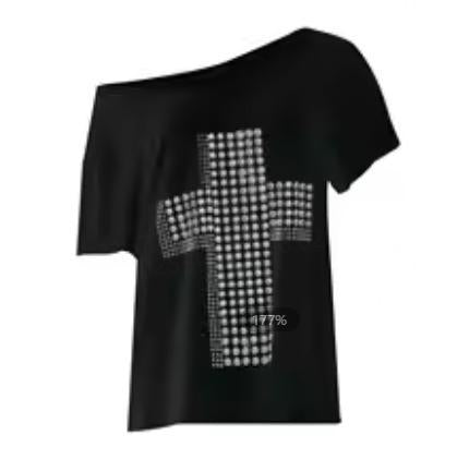 Damen stylisches Oversized T-Shirt mit Kreuz-Print und Glitzerdetails Drune