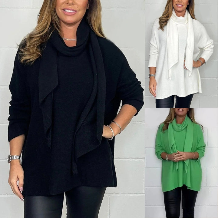 Damen Relaxed Fit Pullover mit modischem Schal Drune