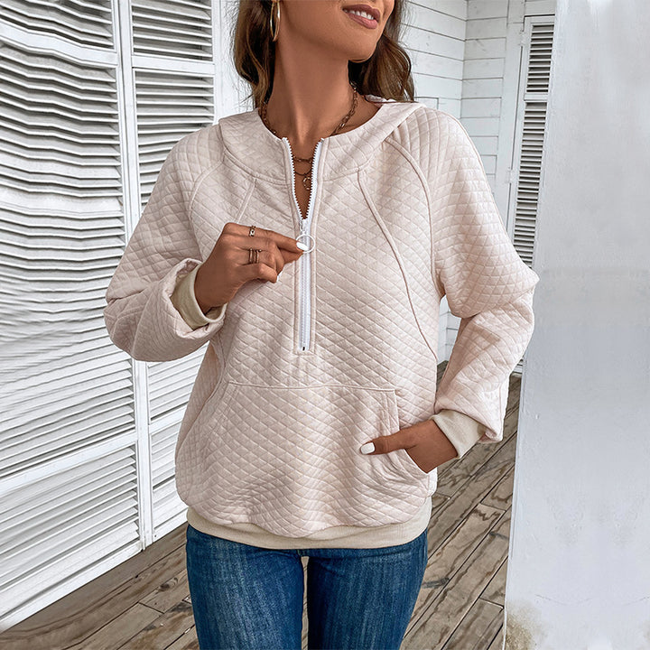 Damen modischer Sweatpullover mit Reißverschluss und Piqué-Muster Drune