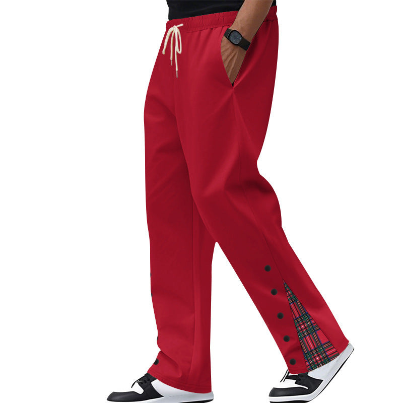 Herren nan Relax-Freizeithose mit Druckknopf-Seitenschlitzen und Tartan-Karo-Einsatz Drune