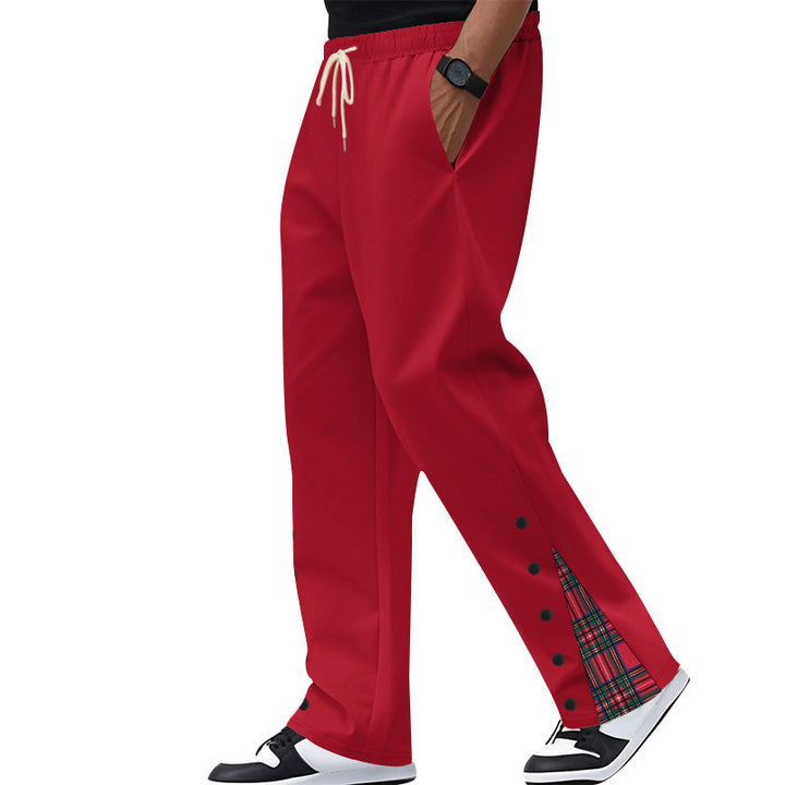 Herren nan Relax-Freizeithose mit Druckknopf-Seitenschlitzen und Tartan-Karo-Einsatz Drune