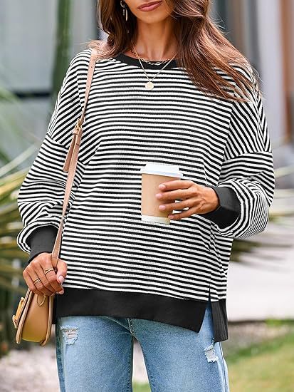 Damen lässiger gestreifter Oversized Pullover Drune
