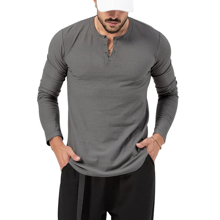 Herren Langarm Henley-Shirt mit modischem Knopfverschluss Drune