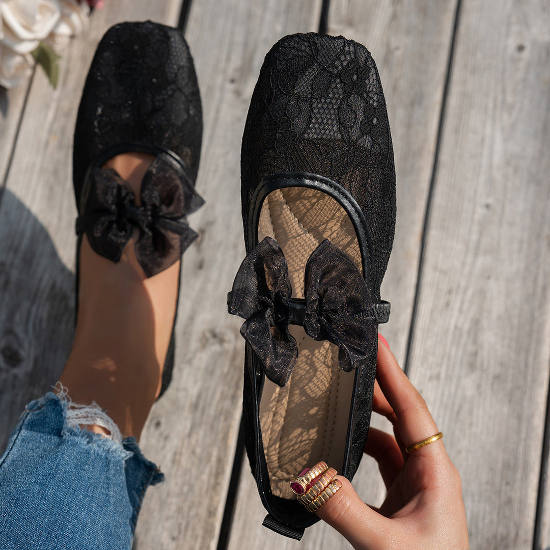 Damen elegante Ballerinas mit floralen Applikationen und rutschfester Sohle Drune