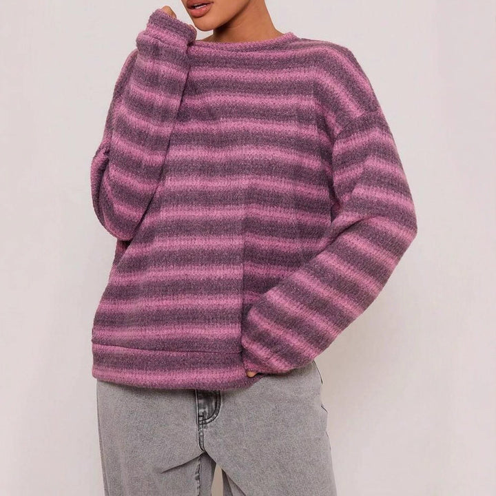 Damen kuscheliger Strickpullover mit modischem Streifenmuster Drune