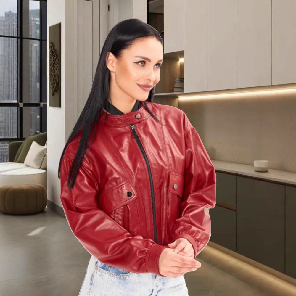 Damen klassische Kunstlederjacke im modischen Oversized-Schnitt Drune