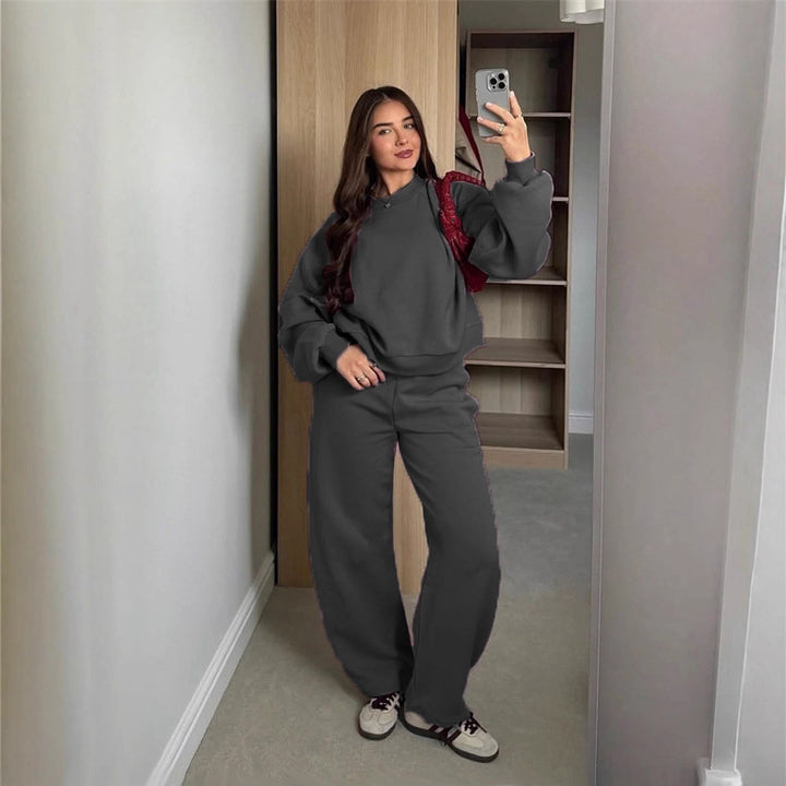 Damen lässiger Fleece-Sweat-Anzug mit elastischem Bund Drune