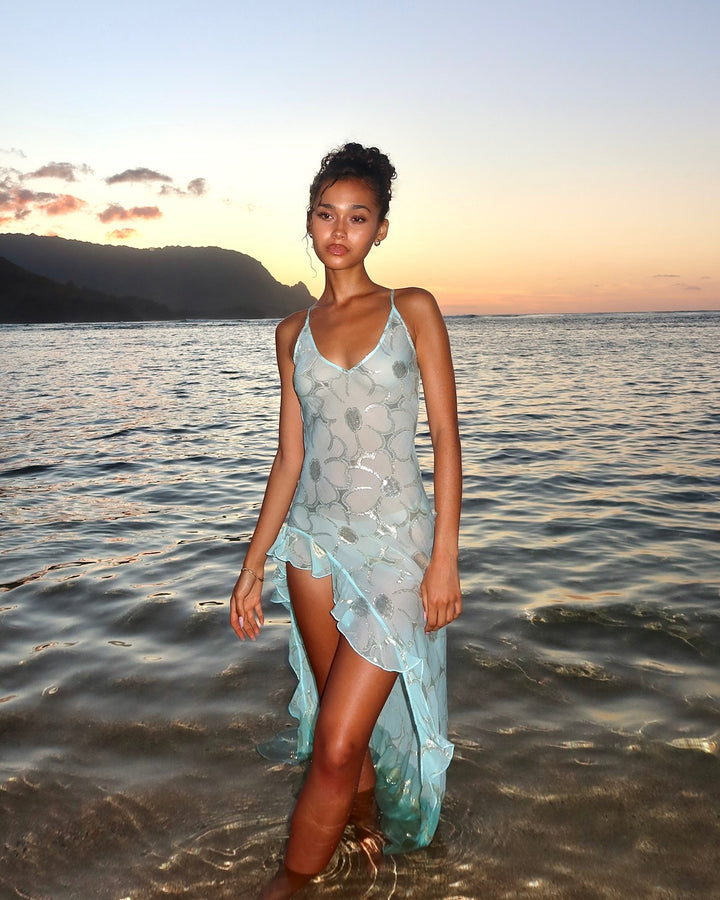 Damen Strandkleid mit transparentem Finish und asymmetrischem Saum Drune