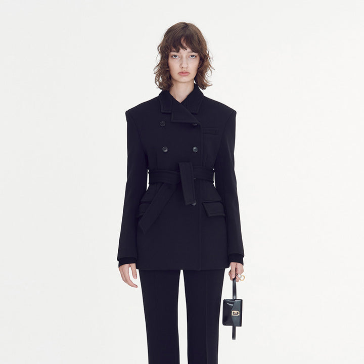 Damen eleganter und taillierter Blazer mit doppelter Knopfreihe Drune