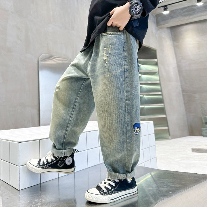 Jungen lässige Denim-Hose mit bunten Motiven Drune