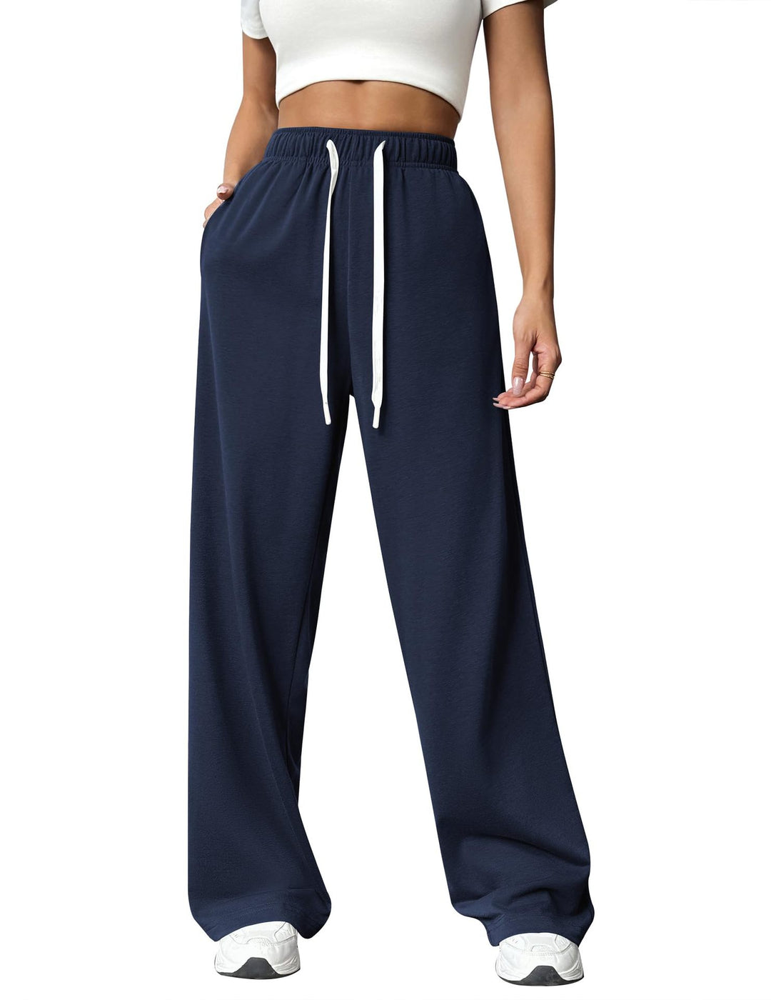 Damen lose Jogginghose mit elastischem Bund und Seitentaschen Drune