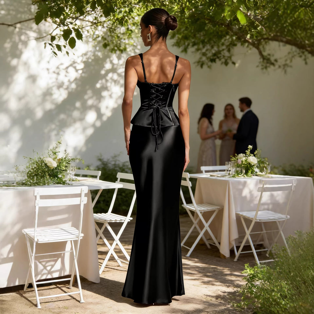 Damen Elegantes Abendkleid mit figurformendem Design und tiefem V-Ausschnitt Drune