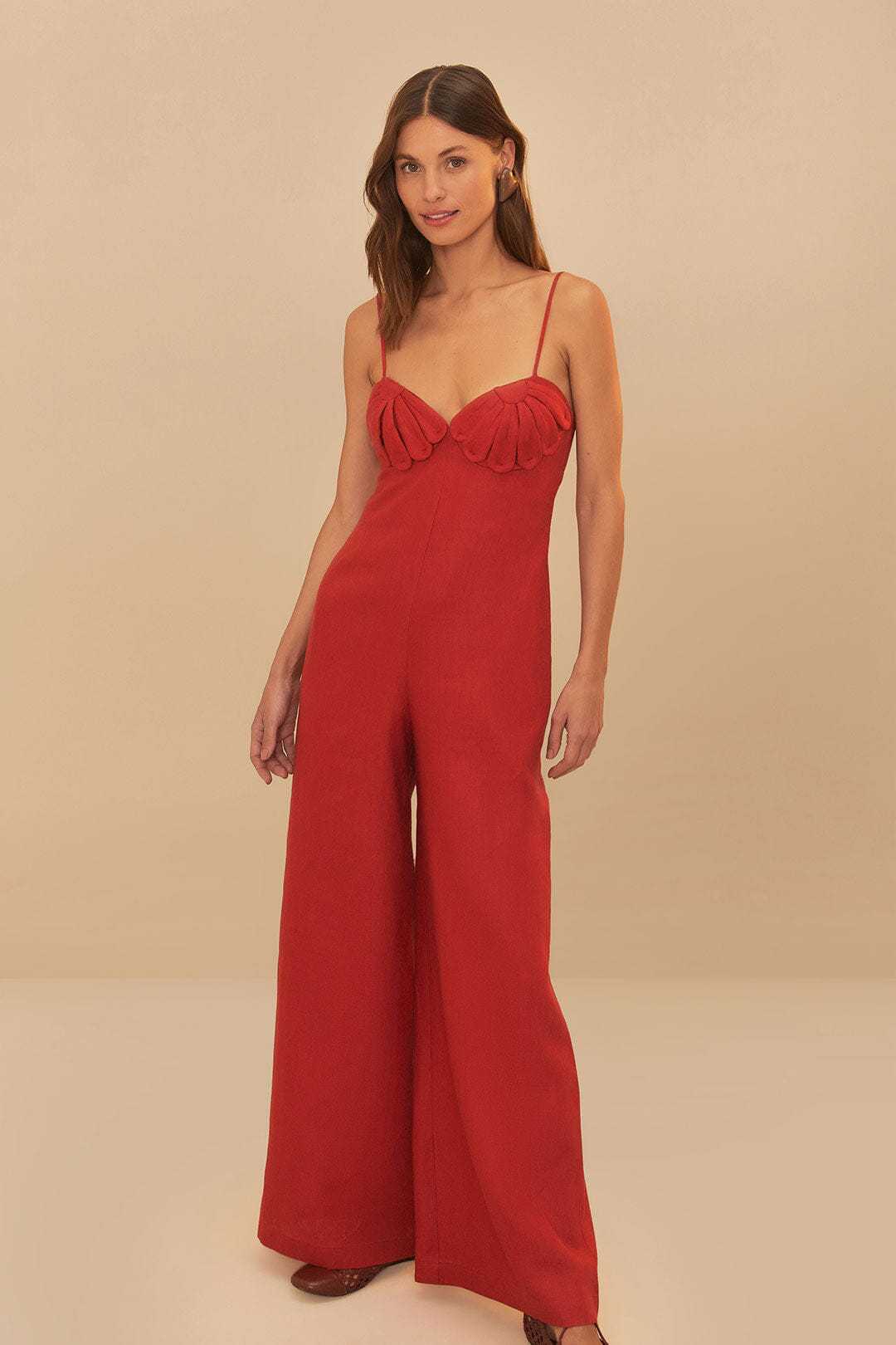 Damen Eleganter Jumpsuit mit voluminösen Rüschendetails und fließendem Schnitt Drune