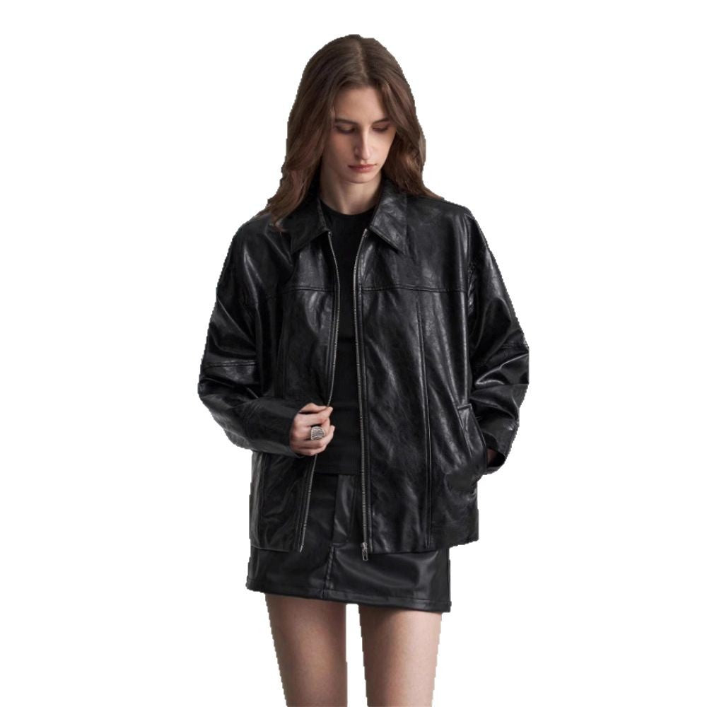 Damen Kunstlederjacke im angesagten Biker-Stil mit asymmetrischem Reißverschluss Drune
