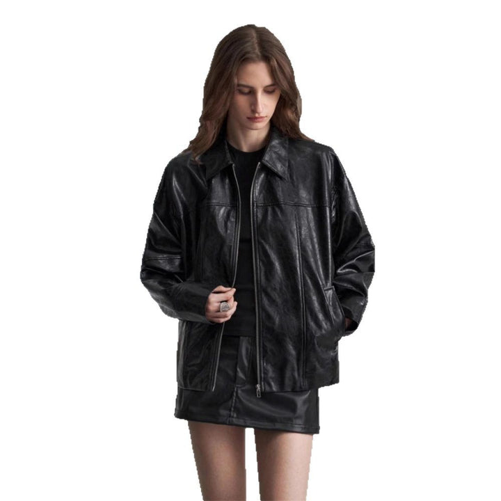 Damen Kunstlederjacke im angesagten Biker-Stil mit asymmetrischem Reißverschluss Drune