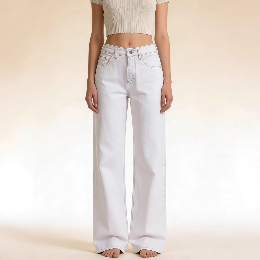 Damen weite Denim-Hose mit Vintage-Waschung und hoch geschnittenem Bund Drune