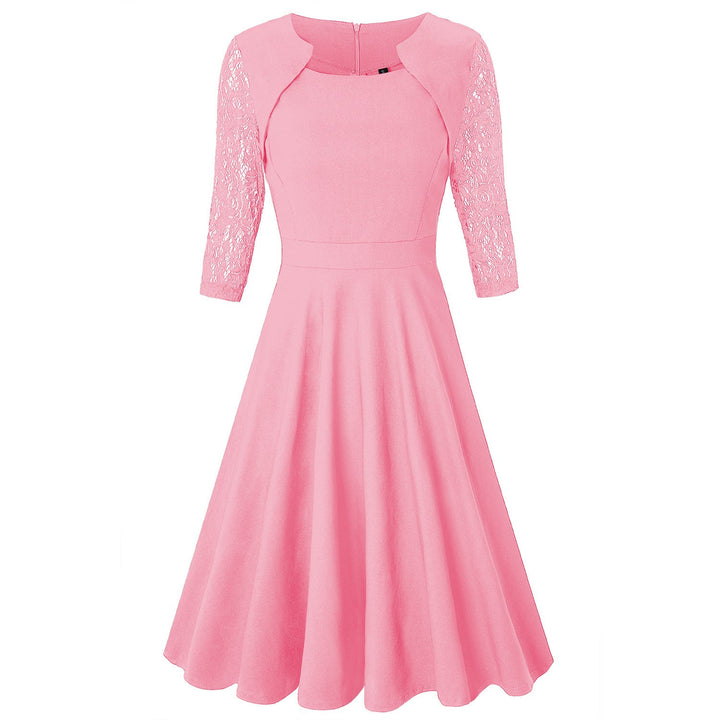 Damen Midi-Kleid mit Spitzenärmeln und schwingendem Rock Drune
