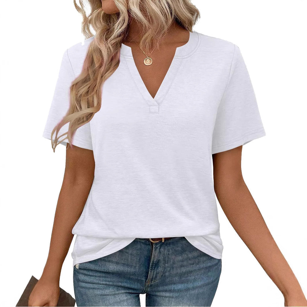 Damen zeitloses V-Ausschnitt T-Shirt mit lässigem Schnitt Drune